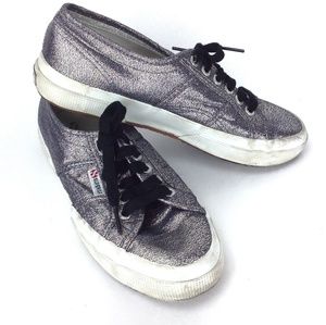 Silver Superga lace-up tennis shoes